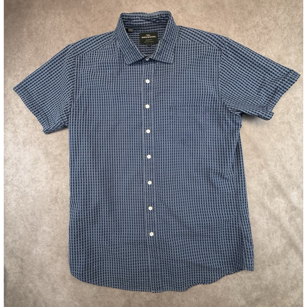 Rodd & Gunn Sports Fit Shirt Mens L Blue Check Short Sleeve Cotton Woven Italy - Picture 3 of 13